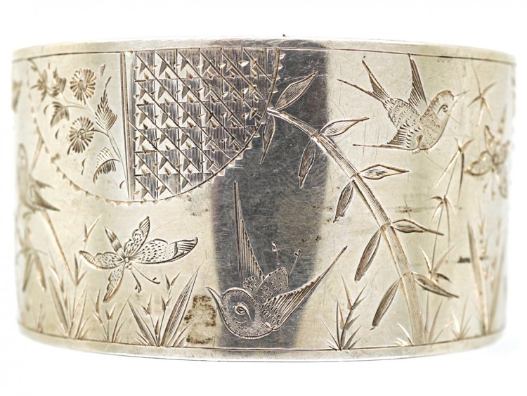 Victorian Silver Aesthetic Period Wide Bangle