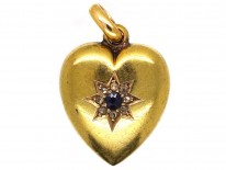 Edwardian 15ct Gold Sapphire ​& Diamond Heart Shaped Pendant