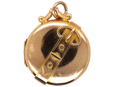 Edwardian 9ct Gold Round Locket With Buckle Motif