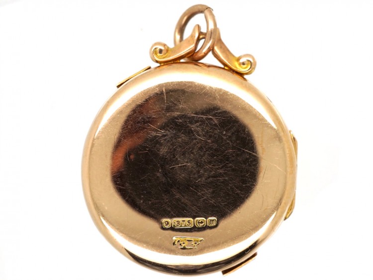 Edwardian 9ct Gold Round Locket With Buckle Motif