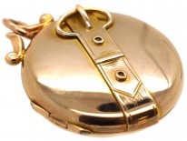 Edwardian 9ct Gold Round Locket With Buckle Motif