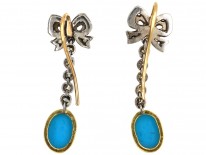 Edwardian Turquoise ​& Diamond Drop Earrings With Bow Tops