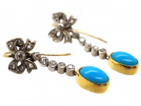 Edwardian Turquoise ​& Diamond Drop Earrings With Bow Tops