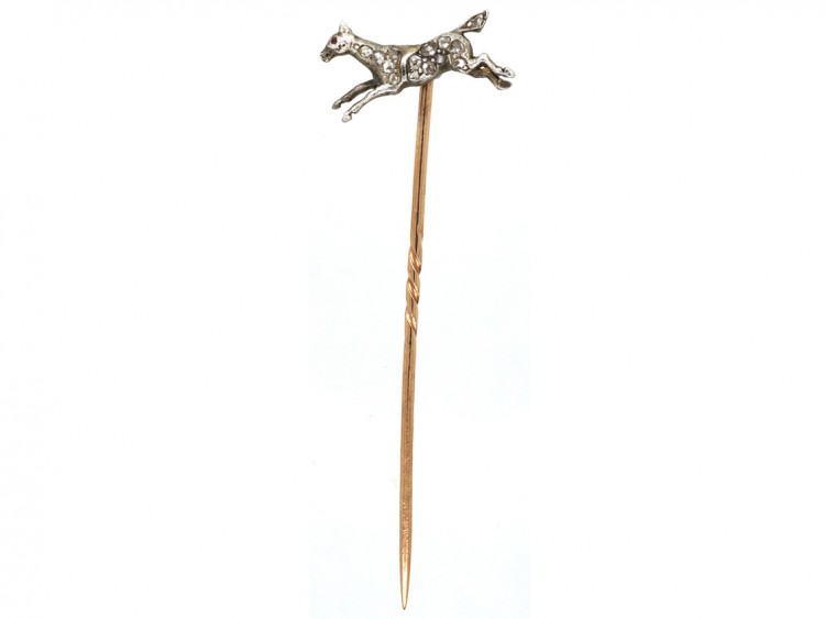Edwardian Diamond Set Stick Pin of a Galloping Horse