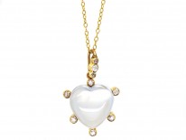Edwardian Moonstone ​& Diamond Heart Pendant On Gold Chain