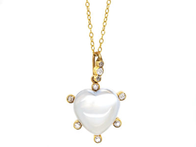 Edwardian Moonstone ​& Diamond Heart Pendant On Gold Chain