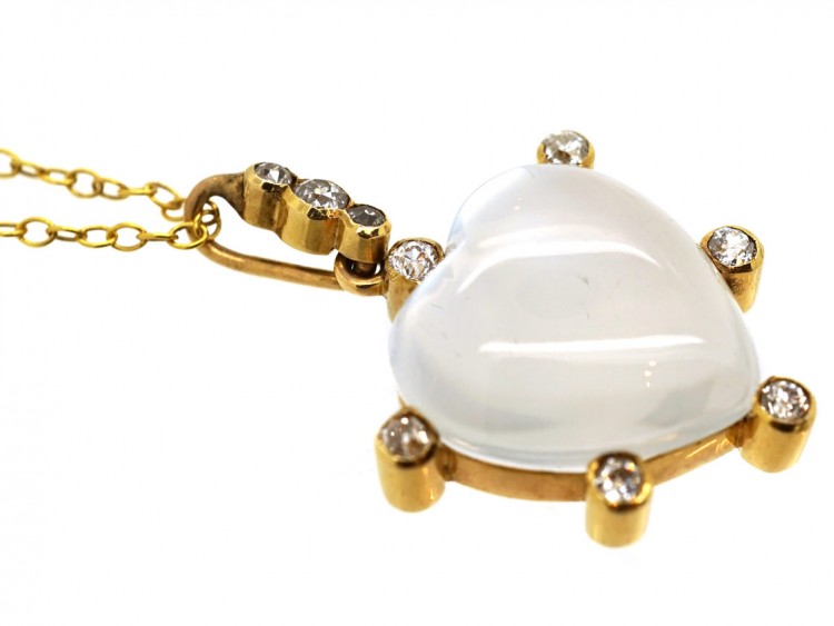 Edwardian Moonstone ​& Diamond Heart Pendant On Gold Chain