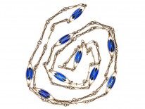 Art Deco Silver, Blue ​& White Enamel Long Chain
