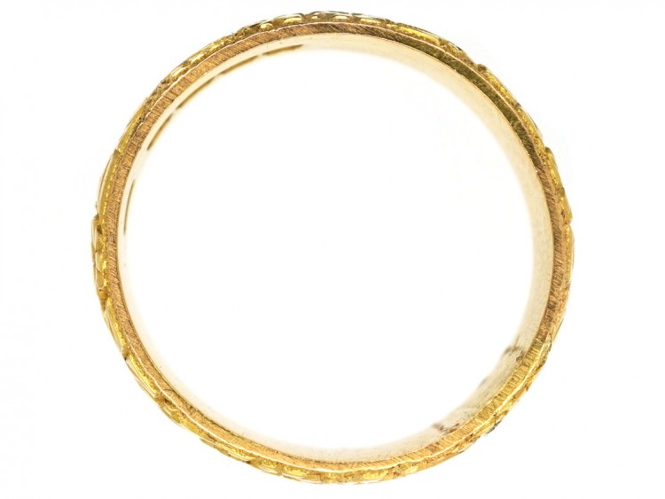 18ct Gold Wedding Band with Ivy Leaf Decoration