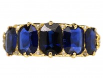 Victorian 18ct Gold, Carved Half Hoop Five Stone Burma Sapphire Ring