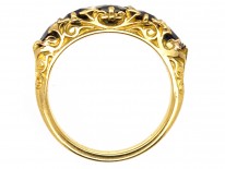 Victorian 18ct Gold, Carved Half Hoop Five Stone Burma Sapphire Ring