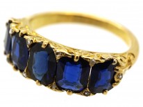 Victorian 18ct Gold, Carved Half Hoop Five Stone Burma Sapphire Ring