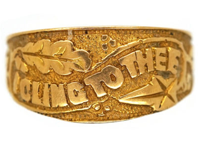 Victorian 18ct Gold Wedding Band with 'I Cling To Thee' Within Oak ​& Ivy Leaves