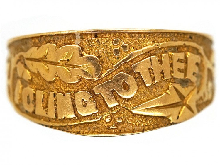 Victorian 18ct Gold Wedding Band with 'I Cling To Thee' Within Oak ​& Ivy Leaves