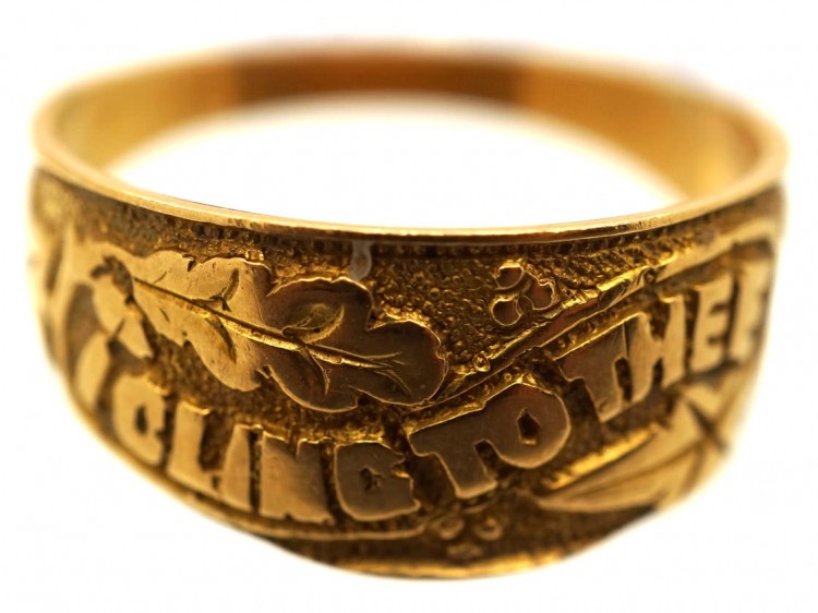 Victorian 18ct Gold Wedding Band with 'I Cling To Thee' Within Oak ​& Ivy Leaves
