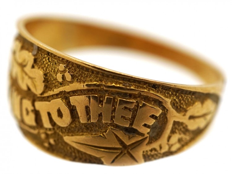 Victorian 18ct Gold Wedding Band with 'I Cling To Thee' Within Oak ​& Ivy Leaves