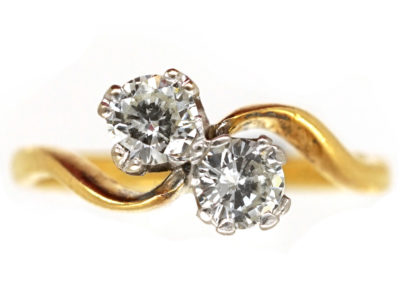 Edwardian 18ct Gold ​& Platinum, Two Stone Diamond Crossover Ring