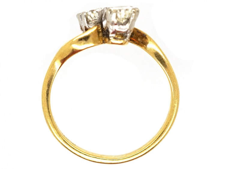Edwardian 18ct Gold ​& Platinum, Two Stone Diamond Crossover Ring