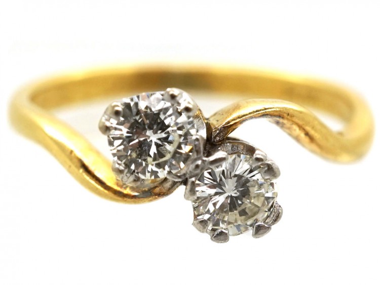 Edwardian 18ct Gold ​& Platinum, Two Stone Diamond Crossover Ring