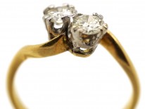 Edwardian 18ct Gold ​& Platinum, Two Stone Diamond Crossover Ring