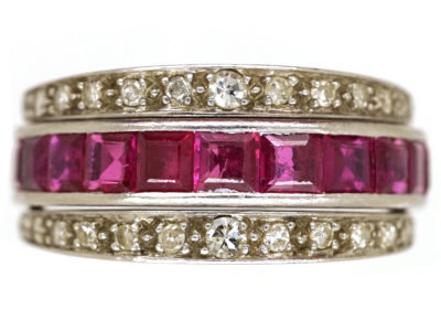 Art Deco Platinum, Ruby, Sapphire ​& Diamond Flipover Ring