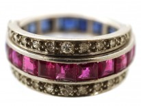 Art Deco Platinum, Ruby, Sapphire ​& Diamond Flipover Ring