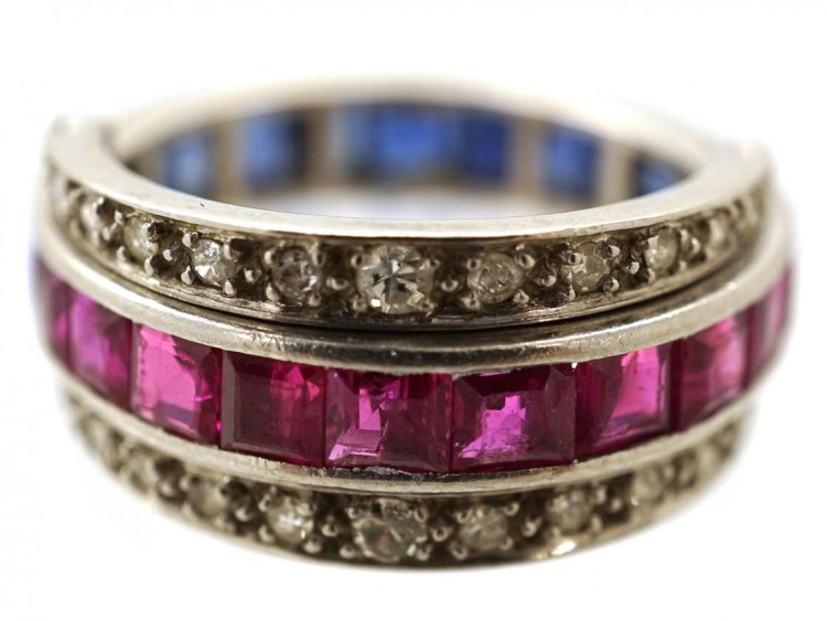 Art Deco Platinum, Ruby, Sapphire ​& Diamond Flipover Ring
