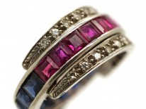 Art Deco Platinum, Ruby, Sapphire ​& Diamond Flipover Ring