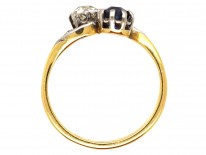 Edwardian 18ct Gold, Platinum Sapphire ​& Diamond Crossover Ring