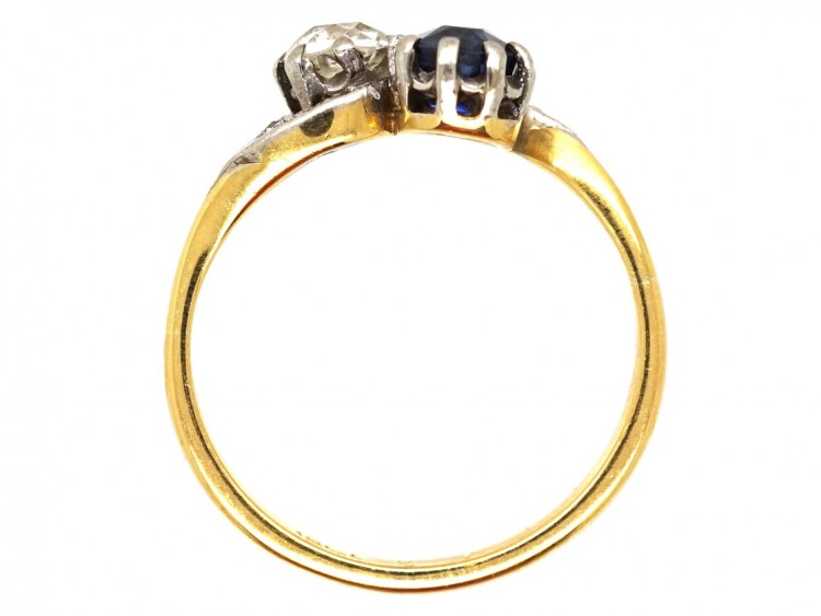 Edwardian 18ct Gold, Platinum Sapphire ​& Diamond Crossover Ring