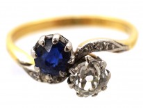 Edwardian 18ct Gold, Platinum Sapphire ​& Diamond Crossover Ring