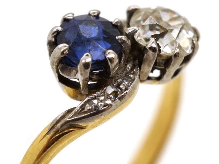 Edwardian 18ct Gold, Platinum Sapphire ​& Diamond Crossover Ring