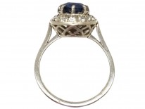 French Art Deco Platinum Oval Sapphire​ & Diamond Ring