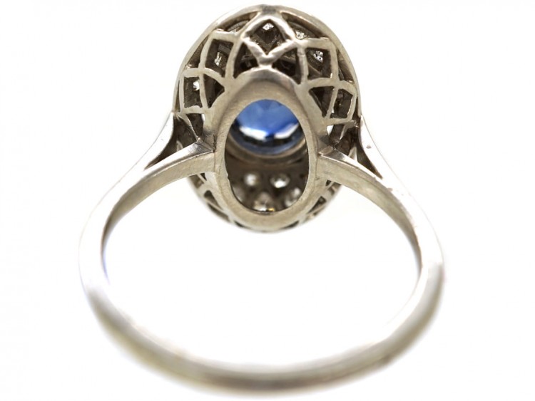 French Art Deco Platinum Oval Sapphire​ & Diamond Ring