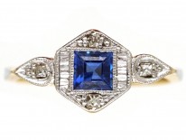 Art Deco 18ct Gold ​& Platinum, Sapphire ​& Diamond Ring