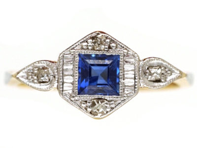 Art Deco 18ct Gold ​& Platinum, Sapphire ​& Diamond Ring