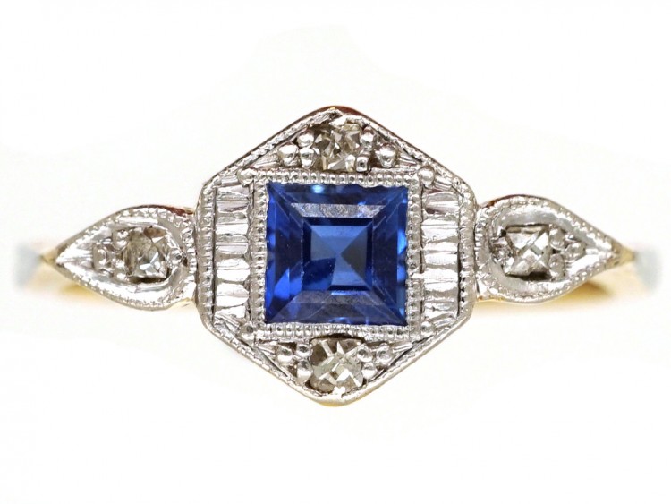 Art Deco 18ct Gold ​& Platinum, Sapphire ​& Diamond Ring