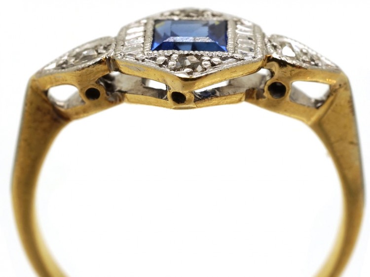 Art Deco 18ct Gold ​& Platinum, Sapphire ​& Diamond Ring