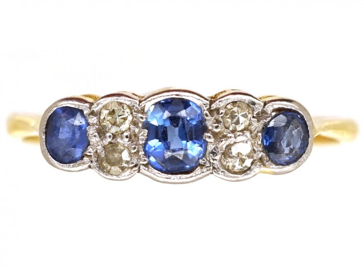 Edwardian 18ct Gold ​& Platinum, Sapphire ​& Diamond Ring