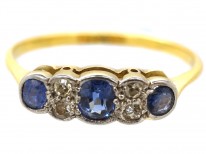 Edwardian 18ct Gold ​& Platinum, Sapphire ​& Diamond Ring
