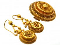 Victorian 15ct Gold Brooch ​& Earrings Set in Original Case