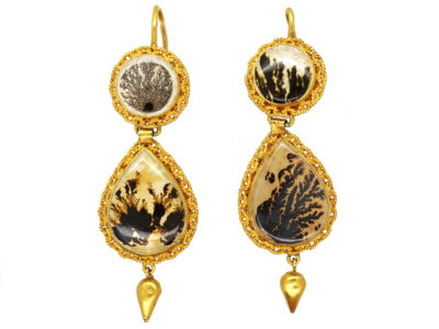 Georgian 18ct Gold Fern Agate Drop Earrings