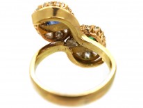 Russian Emerald, Sapphire & Rose Diamond Double Cluster Ring
