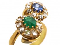 Russian Emerald, Sapphire & Rose Diamond Double Cluster Ring