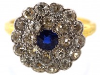 Edwardian Large Diamond & Sapphire Cluster Ring