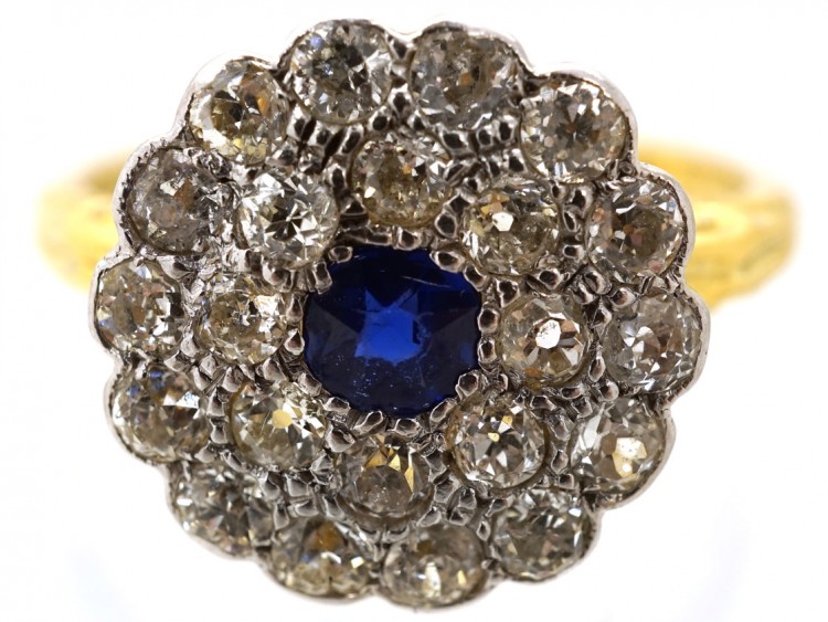 Edwardian Large Diamond & Sapphire Cluster Ring