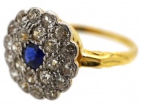 Edwardian Large Diamond & Sapphire Cluster Ring
