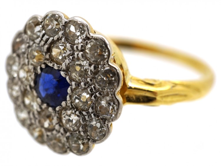 Edwardian Large Diamond & Sapphire Cluster Ring