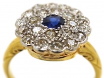 Edwardian Large Diamond & Sapphire Cluster Ring