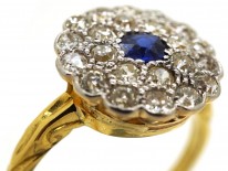 Edwardian Large Diamond & Sapphire Cluster Ring
